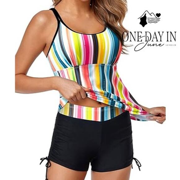 Yonique Cage Back Boyshort Tankini Swimsuit Size M - Picture 1 of 5